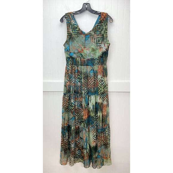 Rabbit Rabbit Rabbit Petite Maxi Dress Sz 12 Aztec/Tribal Pattern Green/Orange - Picture 2 of 11